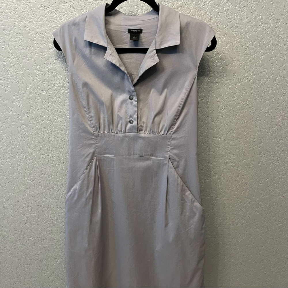 Ann Taylor Sleeveless Light Gray Midi Dress Size 8